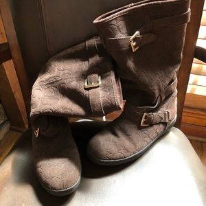 Coach Brown signature logo suede boots - 12” tall